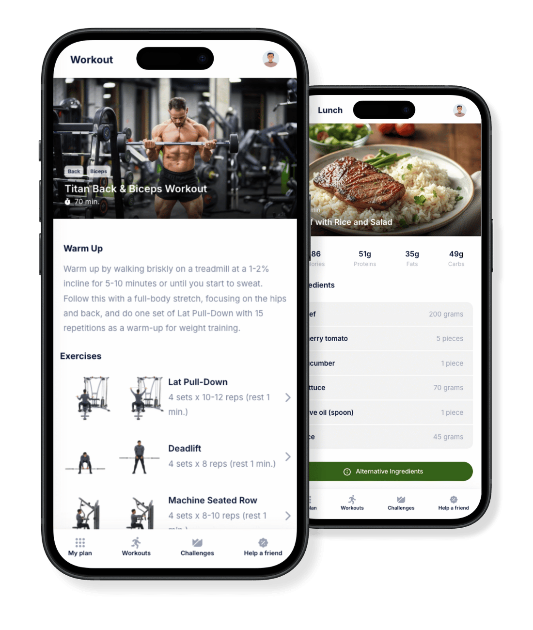 Natural Fit fitness application with diet and meals